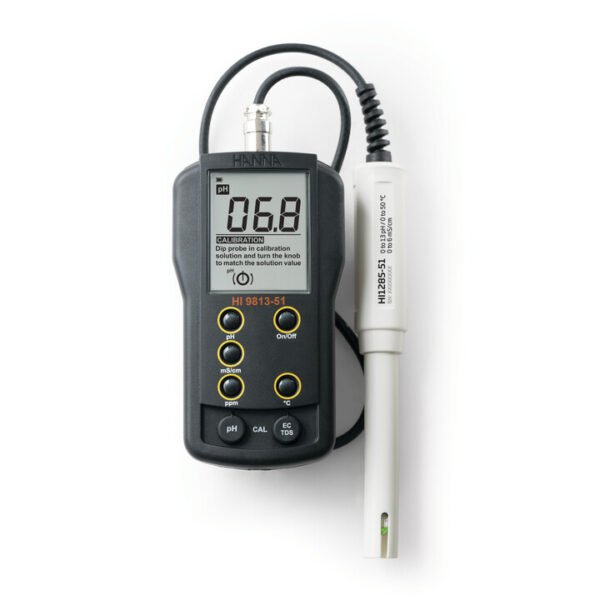 pH/EC/TDS/Temperature Portable Meter, range: pH 0.0 to 14.0 pH EC 0.00 to 4.00 mS/cm TDS 0 to 1999 ppm (mg/L)