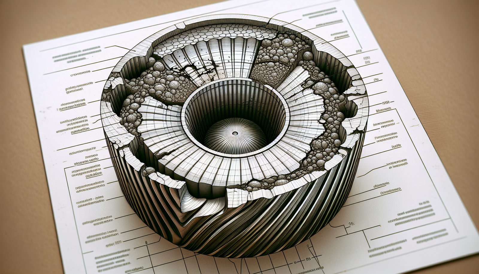 Decoding a Fatigue Fracture Surface A forensic engineering diagram of a circular metal shaft's fracture surface. The image clearly shows the distinct zones of fatigue failure. A small, semi-circular 'initiation site' is visible on the edge, from which concentric, shell-like 'beachmarks' radiate outwards, covering most of the surface. The remaining area is a rough, fibrous 'final fracture zone'.