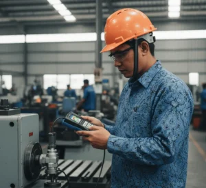 PCE-VM 22-ICA accelerometer bersertifikat ISO – sensor percepatan/getaran presisi untuk monitoring kondisi mesin industri.