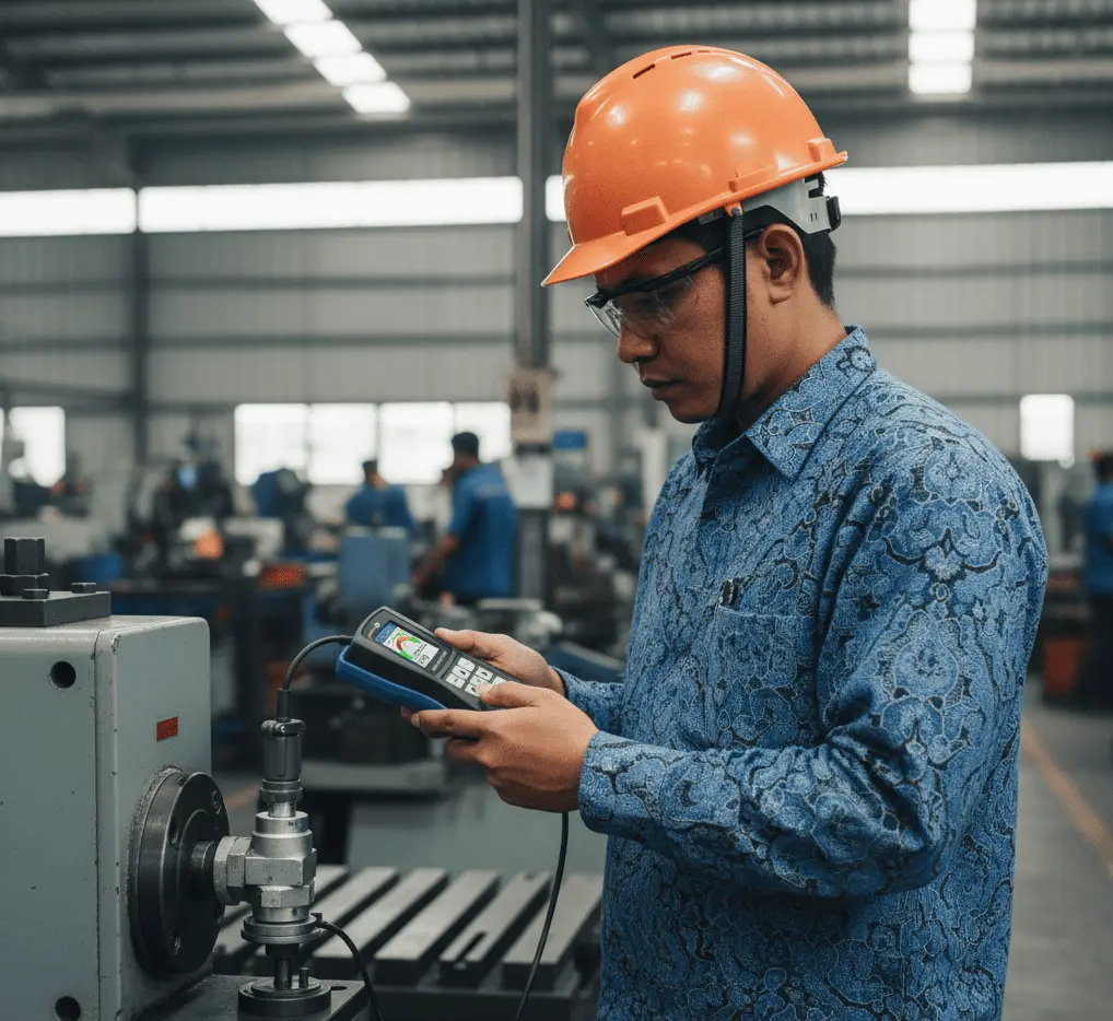 PCE-VM 22-ICA accelerometer bersertifikat ISO – sensor percepatan/getaran presisi untuk monitoring kondisi mesin industri.