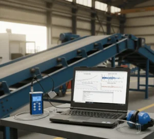 PCE-VM 3D accelerometer 3-axis – sensor percepatan/getaran presisi untuk monitoring kondisi mesin industri.