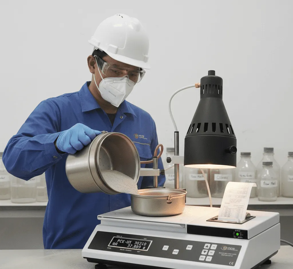 Absolute Moisture Meter PCE-UX 3031D-ICA dengan Sertifikat Kalibrasi ISO untuk pengukuran kadar air absolut material gypsum, plester, dan semen di laboratorium