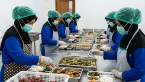 Cek suhu makanan di dapur profesional untuk kontrol kualitas.webp
