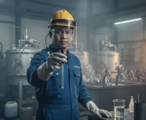 Operator industri plating Indonesia menggunakan elektroda pH E201-BNC untuk mengukur pH bath kimia.