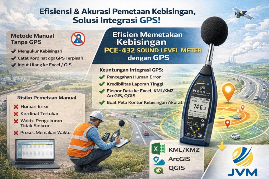 Sound level meter PCE-432 dengan GPS terintegrasi untuk pemetaan kebisingan dan proyek AMDAL