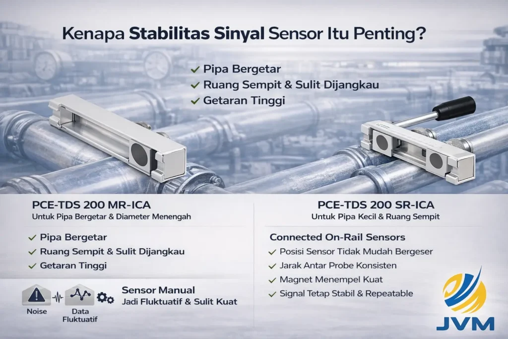 PCE-TDS 200 MR-ICA dan SR-ICA ultrasonic flow meter rail sensor untuk pipa bergetar dan ruang sempit