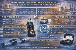 Perbandingan instalasi flow meter clamp-on permanen PCE-TDS 200 dan flow meter portabel PCE-TDS 75-ICA di lingkungan industri