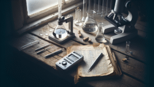 Close-up of a refractometer and glass burette on a lab bench for comparing antiseptic concentration analysis methods: refractometry versus titration.