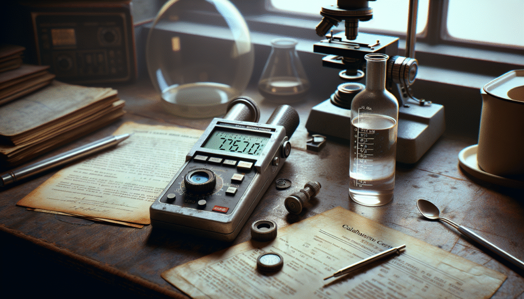 Digital refractometer measuring refractive index of clear H2O2 solution for quality control in a laboratory setting.