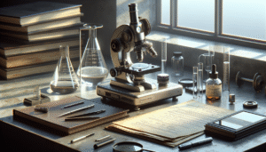 Refractometer and BPOM guidelines on a lab bench for refractive index validation of disinfectants.