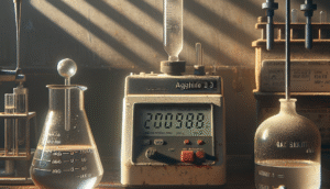 Close-up comparison of a traditional Mohr titration setup and a modern digital salt meter analyzing chicken product samples in a quality control lab.