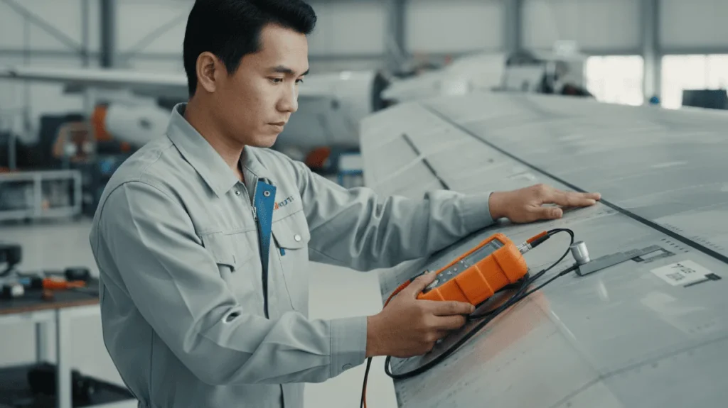 NOVOTEST UT1M - alat ukur ketebalan ultrasonik untuk deteksi distorsi mikro pada sayap aluminium 7075