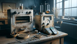 Contrasting traditional oven drying and modern capacitance moisture meter methods for measuring fish feed moisture in an aquaculture lab.