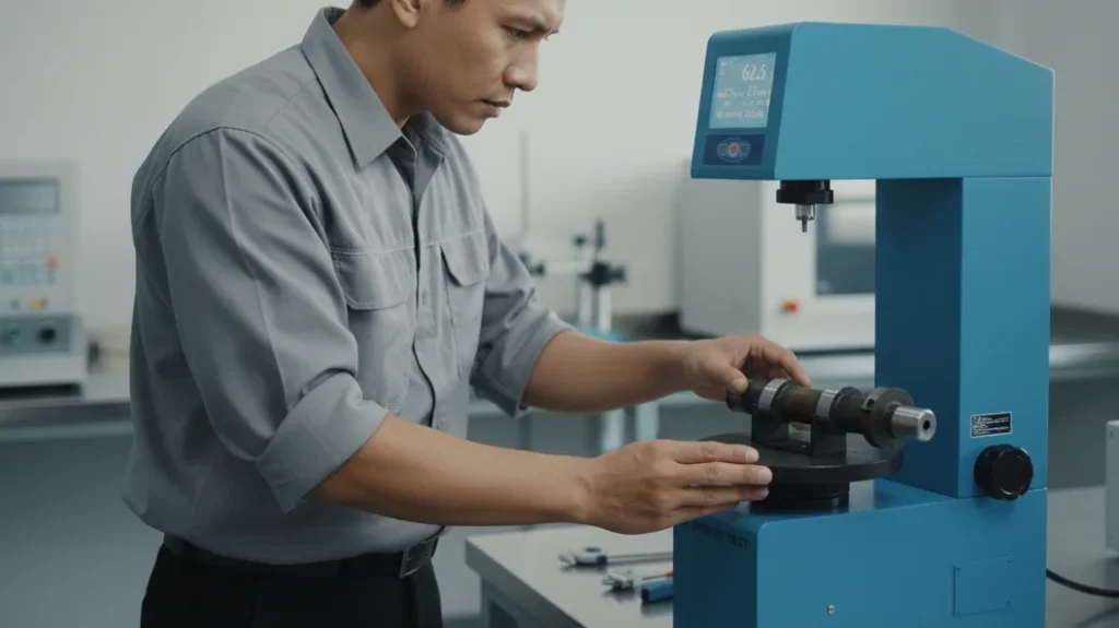 NOVOTEST TS-SR-C - Alat uji kekerasan portabel untuk analisis case depth pada camshaft.
