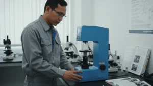 Alat Penguji Kekerasan Rockwell NOVOTEST TS-R-C - unit uji dengan indentor dan layar untuk deteksi cacat pada titanium