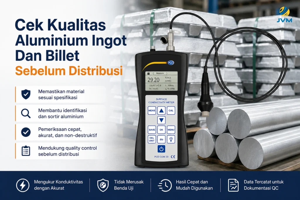 Alat conductivity tester PCE-COM 20 untuk mengecek kualitas aluminium ingot dan billet sebelum distribusi