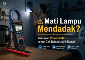 Power meter PCE-GPA 50 untuk cek beban listrik rumah saat mati lampu mendadak.