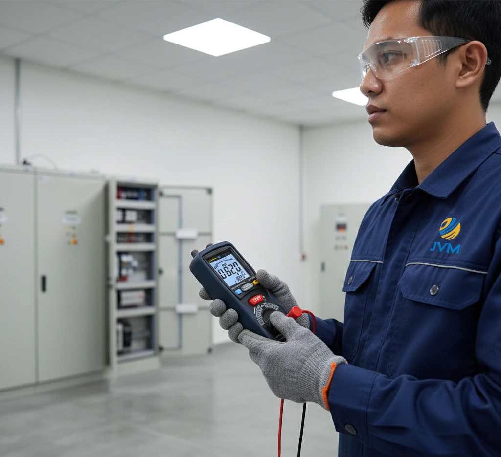 Teknisi listrik Indonesia memegang Electrical Tester PCE-IT100 untuk menguji tahanan isolasi kabel, motor, dan instalasi listrik.