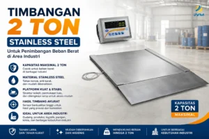 Timbangan 2 ton stainless steel untuk penimbangan beban berat di area industri.