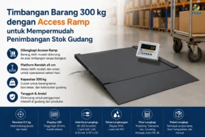 Timbangan barang PCE-SD 300 berkapasitas 300 kg dengan access ramp untuk mempermudah penimbangan stok gudang dan barang berat.