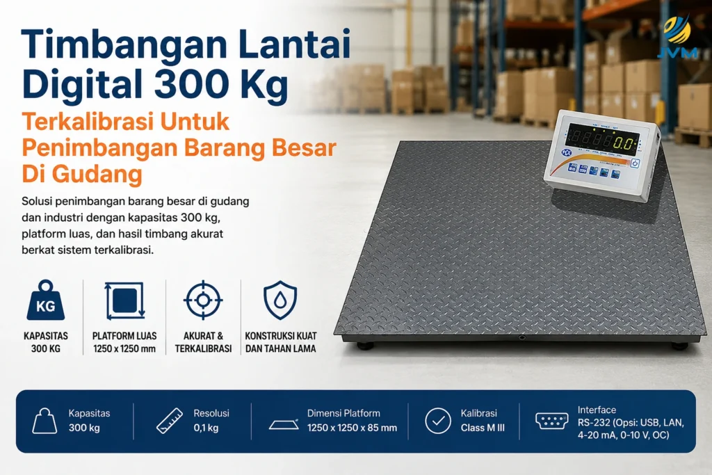 Timbangan lantai digital 300 kg terkalibrasi untuk penimbangan barang besar di gudang