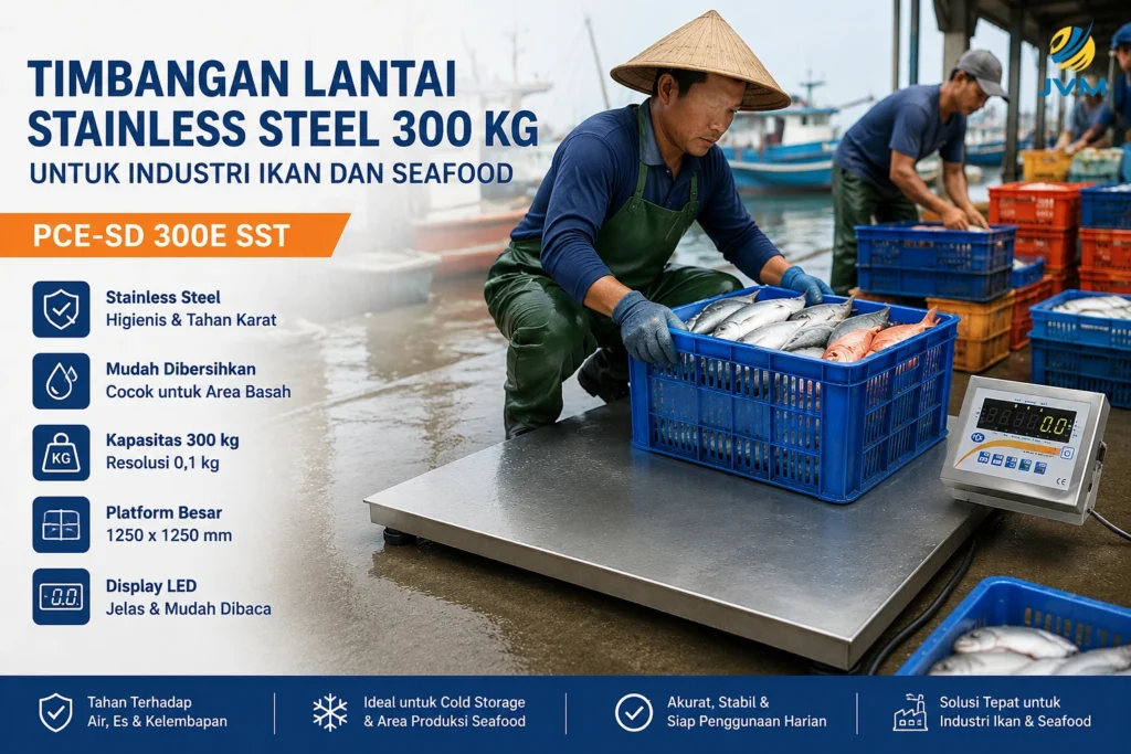 Petani laut Indonesia menimbang hasil laut menggunakan timbangan lantai stainless steel PCE-SD 300E SST 300 kg.