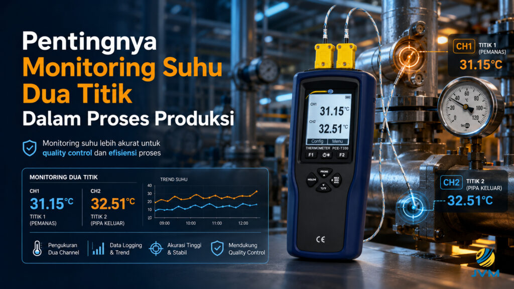Ilustrasi Contact Thermometer PCE-T 330 untuk monitoring suhu dua titik pada proses produksi industri