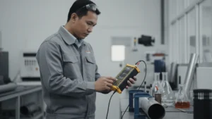 Alat Pengukur Ketebalan Ultrasonik NOVOTEST UT-2A - tampak depan alat ukur ketebalan ultrasonik dengan layar dan probe