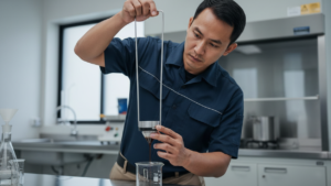 Viscosity Flow Cup NOVOTEST VZ-246P - Cangkir viskositas logam dengan gagang dan lubang kecil di dasar.