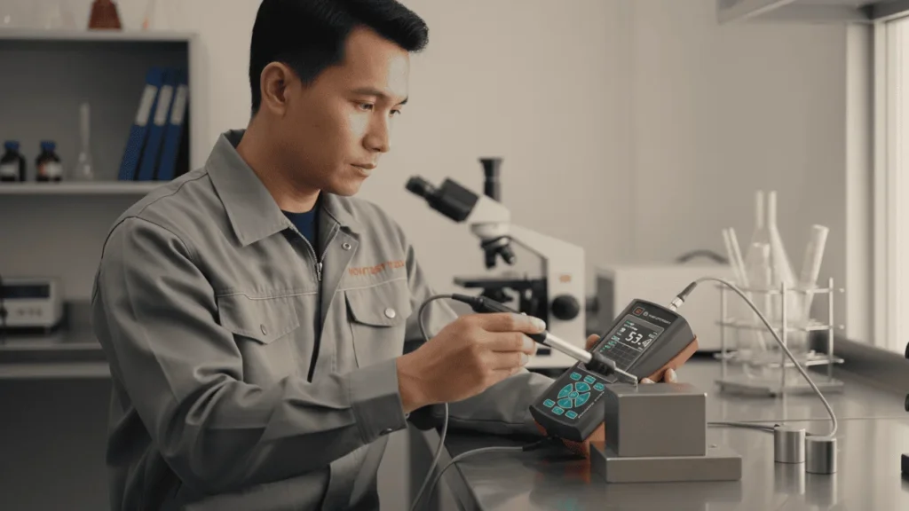 Alat Pengukur Kekerasan NOVOTEST TUD3 - perangkat kombinasi UCI dan Leeb untuk inspeksi non-destruktif titanium.