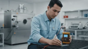 Alat Ukur Ketebalan Ultrasonik NOVOTEST UT-1M-ST - perangkat genggam digital dengan layar A-scan pada komposit.