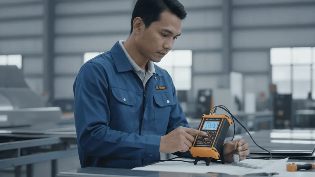 NOVOTEST UT-1M-ST Alat Ukur Ketebalan Ultrasonik - alat genggam dengan layar dan probe untuk pengukuran presisi.