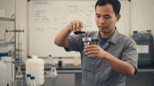 Viscosity Flow Cup NOVOTEST VZ-246P - Cup pengukur viskositas bahan bakar kapal, tampak alat uji dengan lubang aliran.