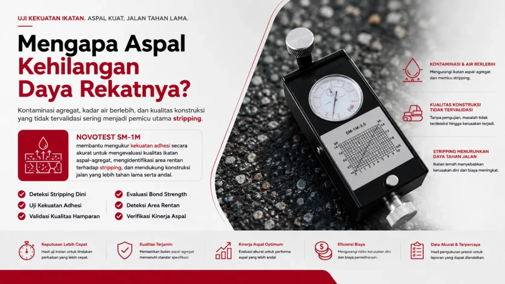 pengujian lapisan adhesi menggunakan novotest sm-1m untuk mencegah terjadinya stripping aspal
