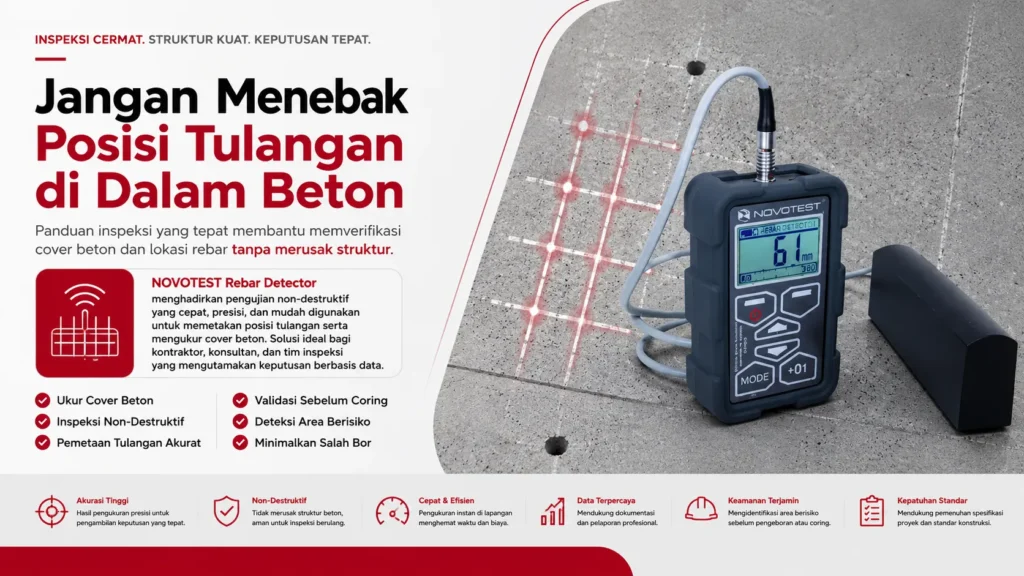 verifikasi lapisan cover beton dan deteksi lokasi rebar menggunakan novotest rebar detector