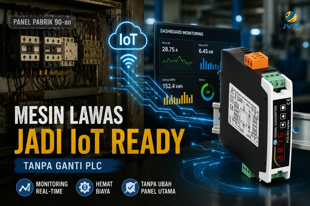 Signal converter PCE-SCI-D digunakan untuk menghubungkan panel mesin pabrik lawas dengan sistem monitoring IoT modern tanpa mengganti PLC.