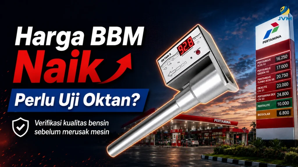 Ilustrasi kenaikan harga BBM Pertamina dan uji oktan bensin dengan portable octane meter.