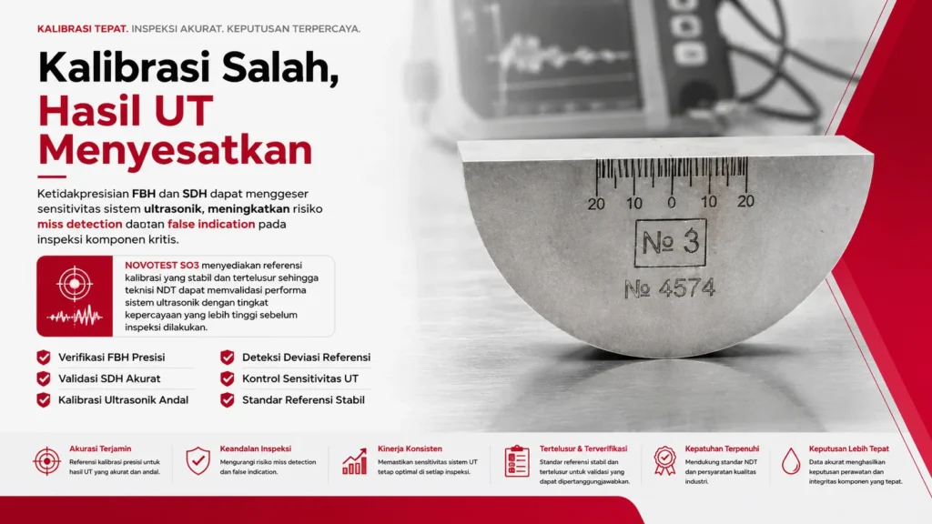 kalibrasi ultrasonik menggunakan Blok Uji NOVOTEST SO3 untuk cegah ketidakpresisian FBH dan SDH