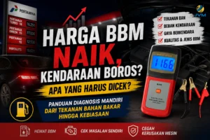 Feature image tentang harga BBM naik dan kendaraan boros, menampilkan fuel pressure meter digital untuk diagnosis tekanan bahan bakar.