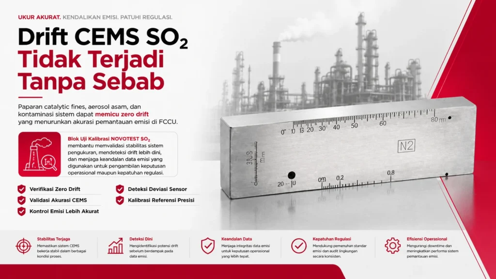 Blok Uji Kalibrasi NOVOTEST SO2 - blok kalibrasi berbentuk kotak dengan logo NOVOTEST, permukaan metalik, digunakan untuk koreksi sensor SO2.