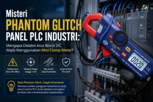 Mini Clamp Meter PCE-DC1 untuk deteksi arus bocor DC pada panel PLC industri guna mengatasi phantom glitch dan mencegah downtime mesin.