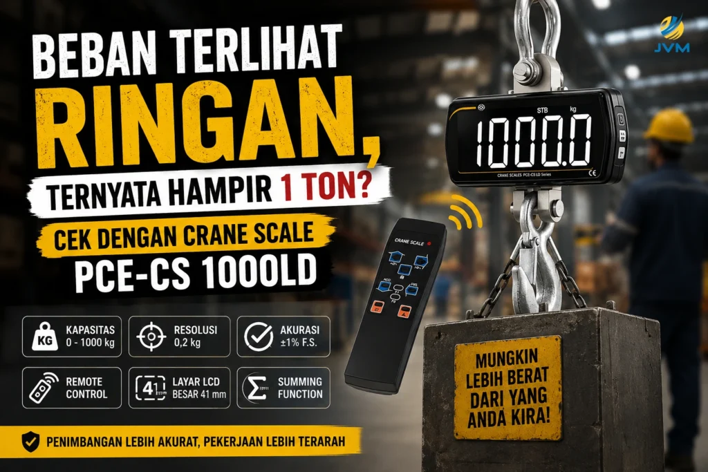 Crane Scale PCE-CS 1000LD untuk mengecek berat beban gantung hingga 1 ton di area industri.