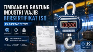 Timbangan gantung industri PCE-CS 3000N-ICA kapasitas 3 ton dengan sertifikat kalibrasi ISO untuk kebutuhan audit, akurasi, dan keselamatan kerja industri.