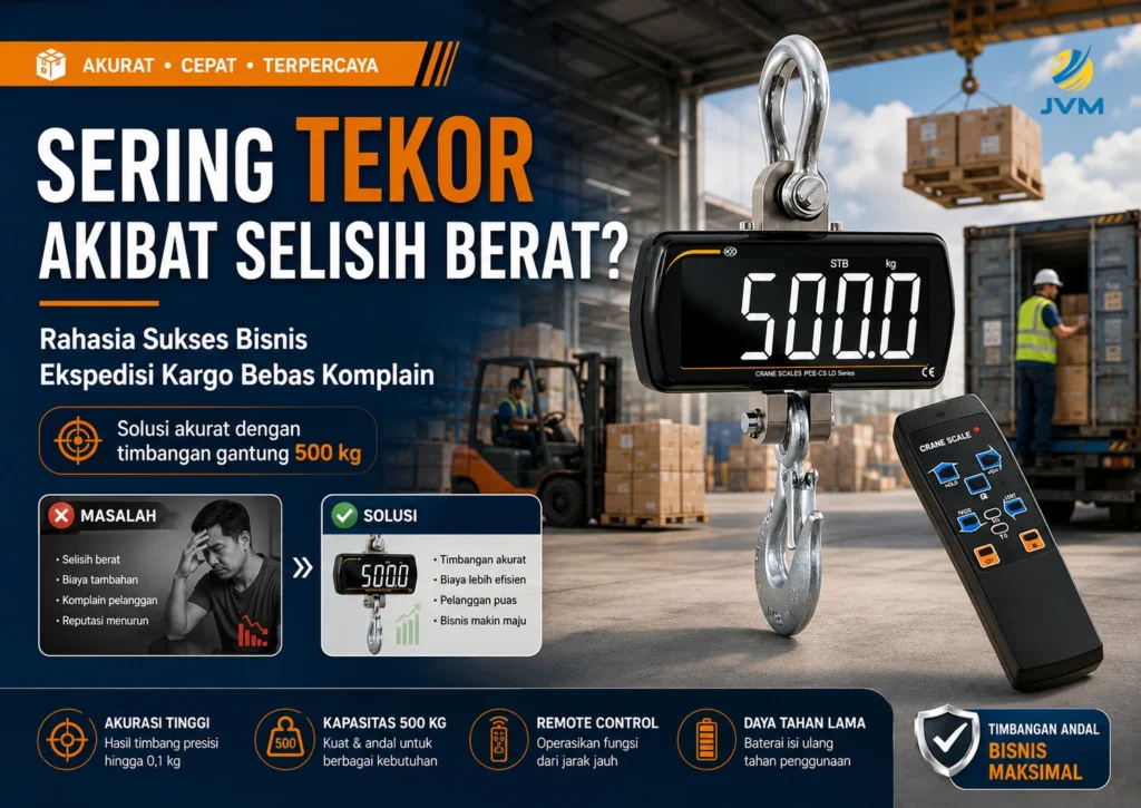 Timbangan gantung 500 kg untuk mengurangi selisih berat muatan ekspedisi kargo di gudang logistik