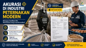 Timbangan handheld gantung dengan sertifikat ISO digunakan di lingkungan peternakan modern untuk mendukung akurasi penimbangan dan penentuan harga jual komoditas.