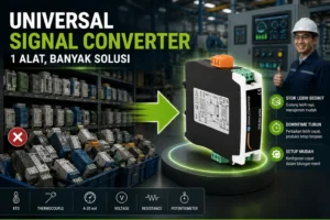 Universal Signal Converter PCE-SCI-U ditampilkan di lingkungan industri modern sebagai solusi untuk menyederhanakan pengelolaan spare part dan mengintegrasikan berbagai jenis sensor dalam satu perangkat.