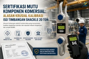 Timbangan shackle 20 ton dengan sertifikasi kalibrasi ISO untuk menjamin akurasi pengukuran dan mendukung sertifikasi mutu komponen komersial di industri manufaktur, dirgantara, dan proyek BUMN.