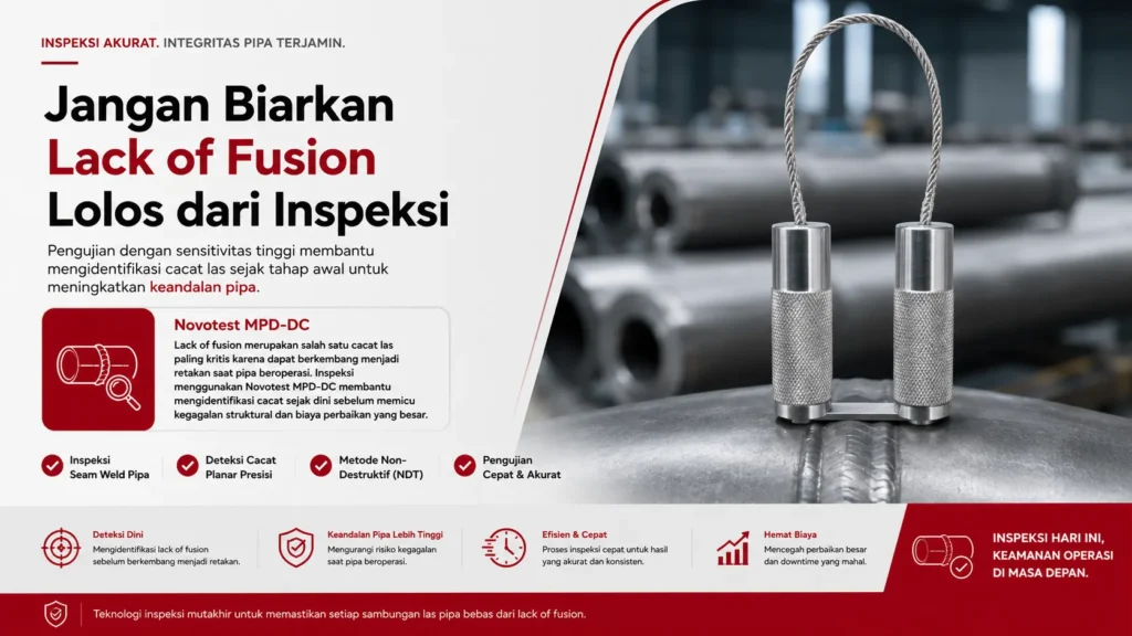 langkah untuk deteksi lack of fusion pada seam weld pipa dengan NOVOTEST MPD-DC