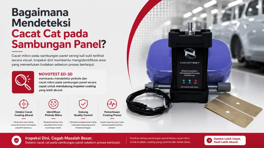 NOVOTEST ED-3D membantu mendeteksi pinhole dan cacat mikro pada sambungan panel secara cepat untuk mendukung inspeksi coating yang lebih akurat.