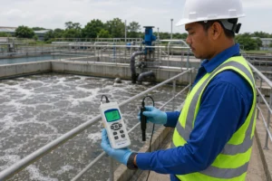 Pengukuran kualitas air pada kolam aerasi IPAL